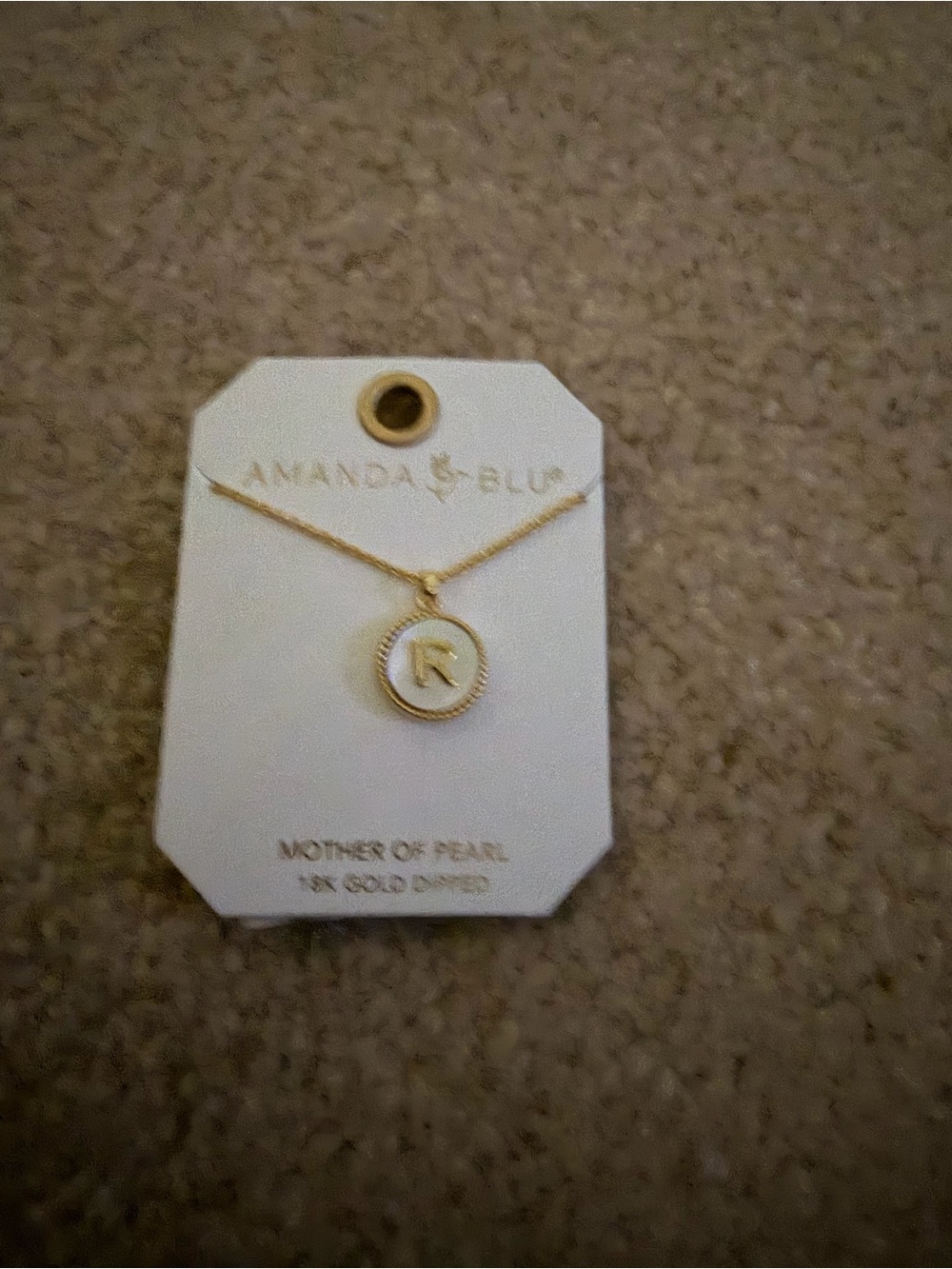 Gold Initial 'R' Mother of Pearl Pendant Necklace